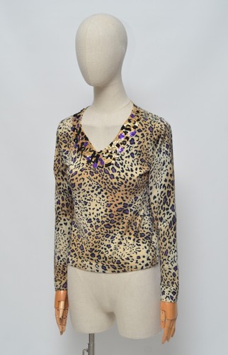 Max Mara, Maglione maglione leopardato Max Mara vintage Wmns beige seta e lana e cashmere taglia M
