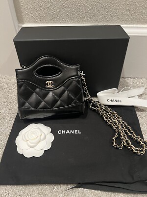 New! Chanel Mini Nano 31 Quilted Clutch With Black Chain Slg