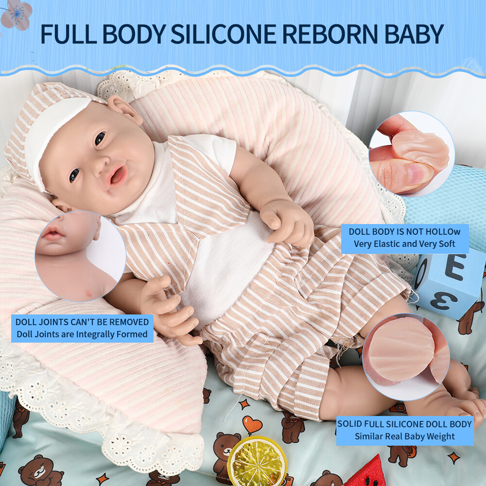 IVITA 20inch Full Body Silicone Doll Blue Eyes Mouth Open Boy Reborn Baby