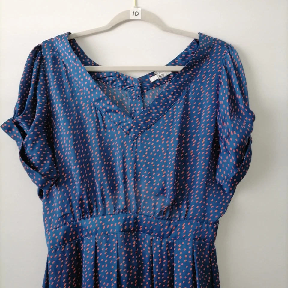 Vestido acampanado Bar III para mujer azul cuello en V manga abullonada espalda recortada puntos talla XL Foto 2 de 4