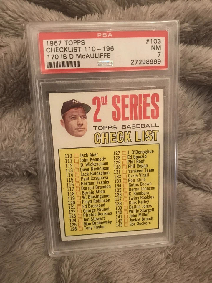 1967 Topps #103 Checklist 110-196 - 170 is D. McAuliffe - Mickey Mantle PSA 7 - Bild 1 von 2