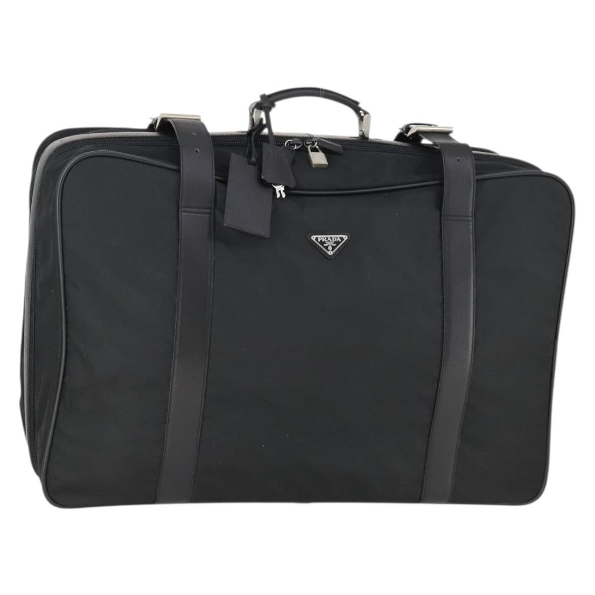 PRADA Boston Bag Nylon Black Silver Auth 162424