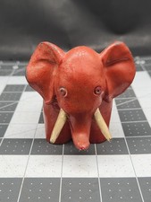 VTG Antique Heavy ELEPHANT Solid Metal Painted Red Statue