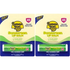 2 Pk Banana Boat Aloe Vera With Vitamin E Sunscreen Lip Balm Spf 45 .15Oz Ea