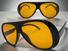 Exaggerated Classic Vintage Retro Party Raver SUNGLASSES Black Frame Orange Lens