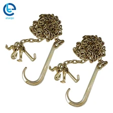 2 Pack 5/16'' × 10' G70 Transport Tow Chain J Hook Long Shank W/ R T J&Grab Hook