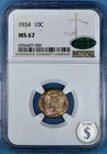 1934 Mercury Dime NGC MS 67 w/CAC Endorsement - Rainbow & Sunset Orange Tones!
