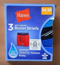 HANES Boys Medium 10/12 Boxer Briefs 3-Pack, Multi Colored Cool Wicking, New