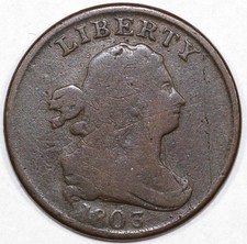 1803 1/2c Draped Bust Half Cent VG-F Detail 
