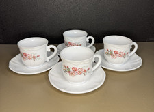 Lot de 4 tasses + 4 soucoupes ARCOPAL France – Décor fleurs de cerisier