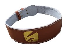 WEIGHT LIFTING BELT REAL LEATHER BROWN 4" LUMBAR BACK SUPPORT GYM POWER TRAINING