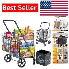 Heavy-Duty 455lbs Foldable Grocery Cart with Waterproof Liner - Extra Large