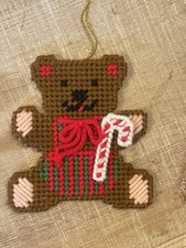 Vintage Teddy Bear Needlepoint Christmas Ornament