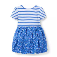 NWT Janie and Jack Blue White Ditsy Floral Bubble Hem Dress Size 2T Girl