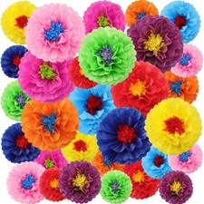 27 Pcs Mexican Paper Flowers Colorful Fiesta Tissue Paper Flowers Mexican Car...