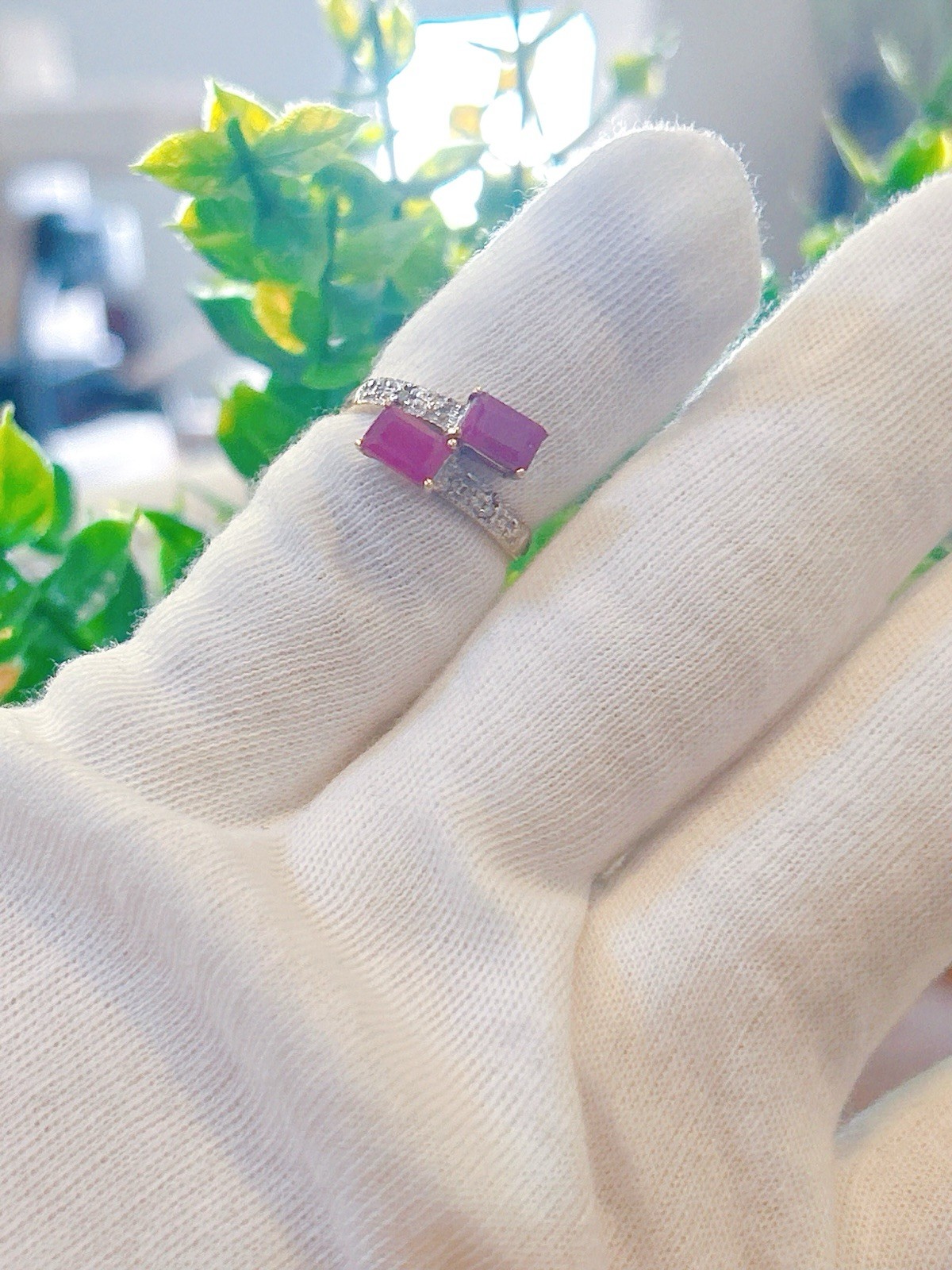 10k Yellow Gold Stackable Emerald Cut Ruby Ring - image 5