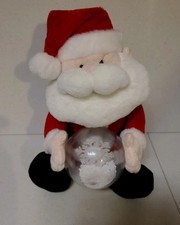 Vntg Santa w/ Lighted Snow Globe Animatronics By Sound N Light 12" Plush Music