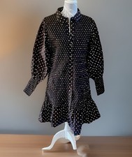 ASOS Maternity Black Polka Dot Long Sleeve Smocked Knee Length Shirt Dress Sz 14