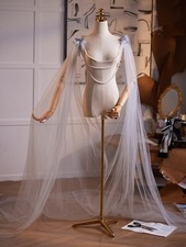Women shoulder beads Shawls Cape Tulle 3M Wedding Capes Bridal Wraps Train Cloak