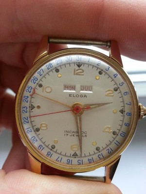 Eloga Incabloc 17 Jewels Swiss Vintage Days & Month Stainless Steel Back 326
