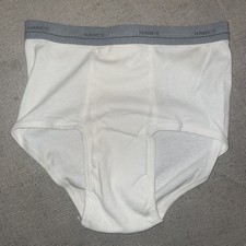 VINTAGE 1990's Hanes 100 Cotton White Briefs Sz 36 Gray Band 1 Pair