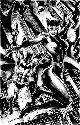 Batman & Catwoman 2-Character 11x17 Original Art Commission by Tom Derenick