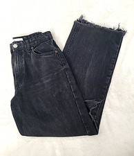 Zara Womens Jeans Size 4 Black Distressed Ripped Straight Leg Raw Hem Grunge Y2K