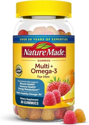 Nature Made Mens Multivitamin Gummies with Omega-3, 80 Count (Pack of 1) 