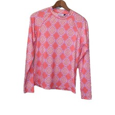 Cabana Life Womens Coral Geo Rash Guard UPF 50 Long Sleeve Top Medium New Beach
