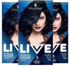 3pk Schwarzkopf Live Intense Colour Hair Dye, COSMIC BLUE, New, Bargain Price.. 