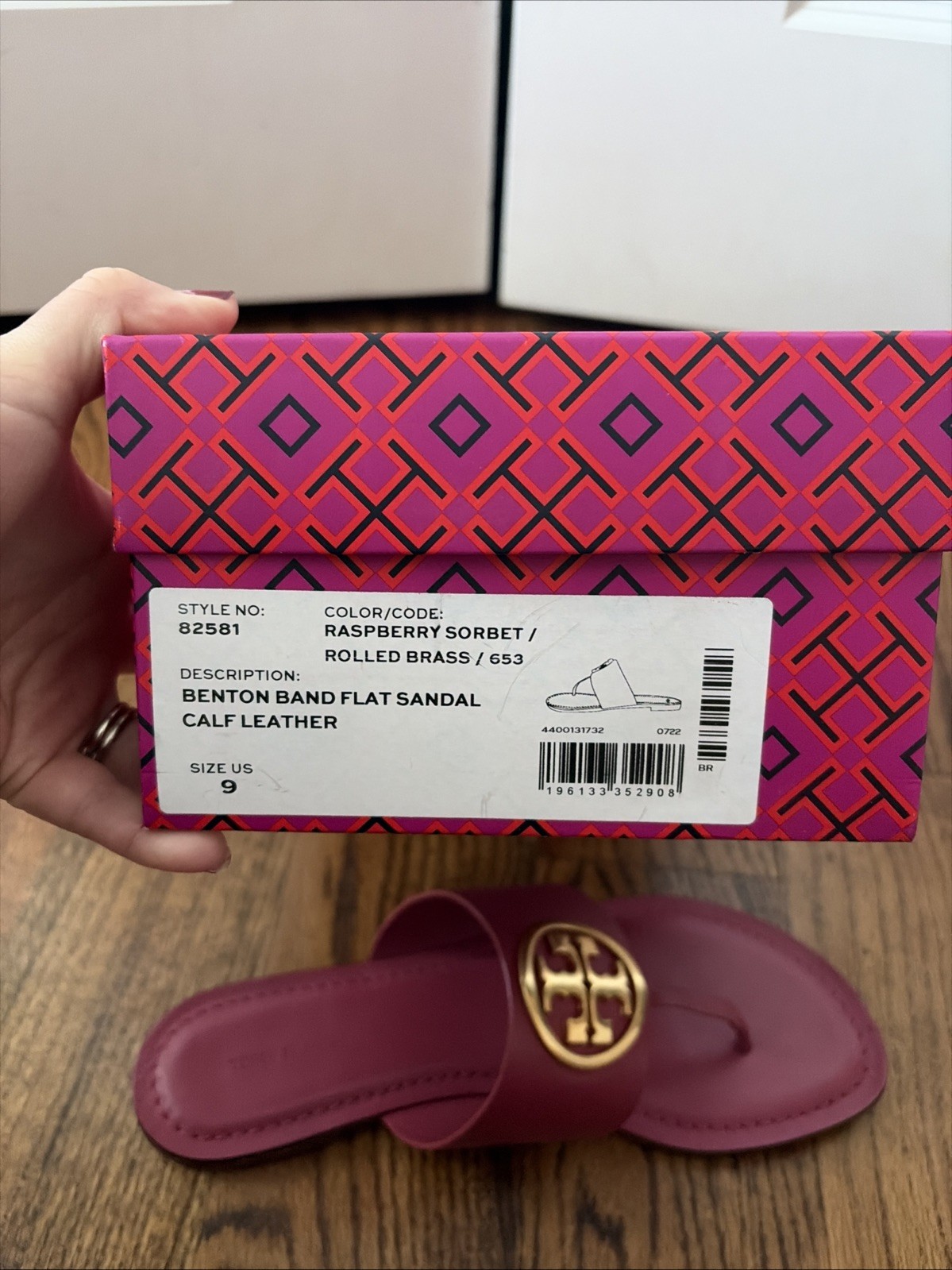 Tory Burch Benton Band Flat Sandal Raspberry Sorbet Size 9 New thumbnail 6