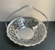 Vintage Krome Kraft Farber Bros Basket Chrome Candy Trinket Dish Cutout