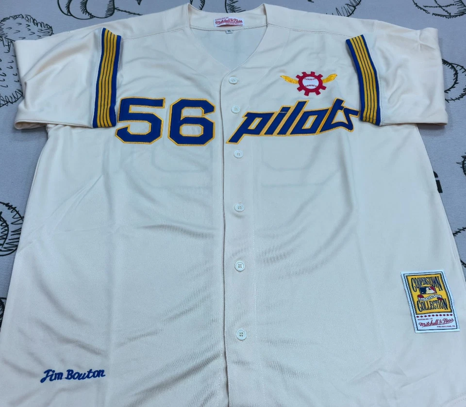 VINTAGE Size XL Jim Bouton #56 Seattle Pilots Throwback Cream Stitched Jersey. - Image 2 of 4