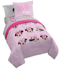 Dinsey Minnie Mouse Faces 5 Piece Twin Bed Set - Includes Reversible Comforte...