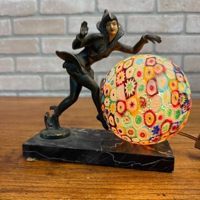 Antique 1920 s JB Hirsch Gerdago Art Deco Harlequin Pixie Dancer Globe Lamp