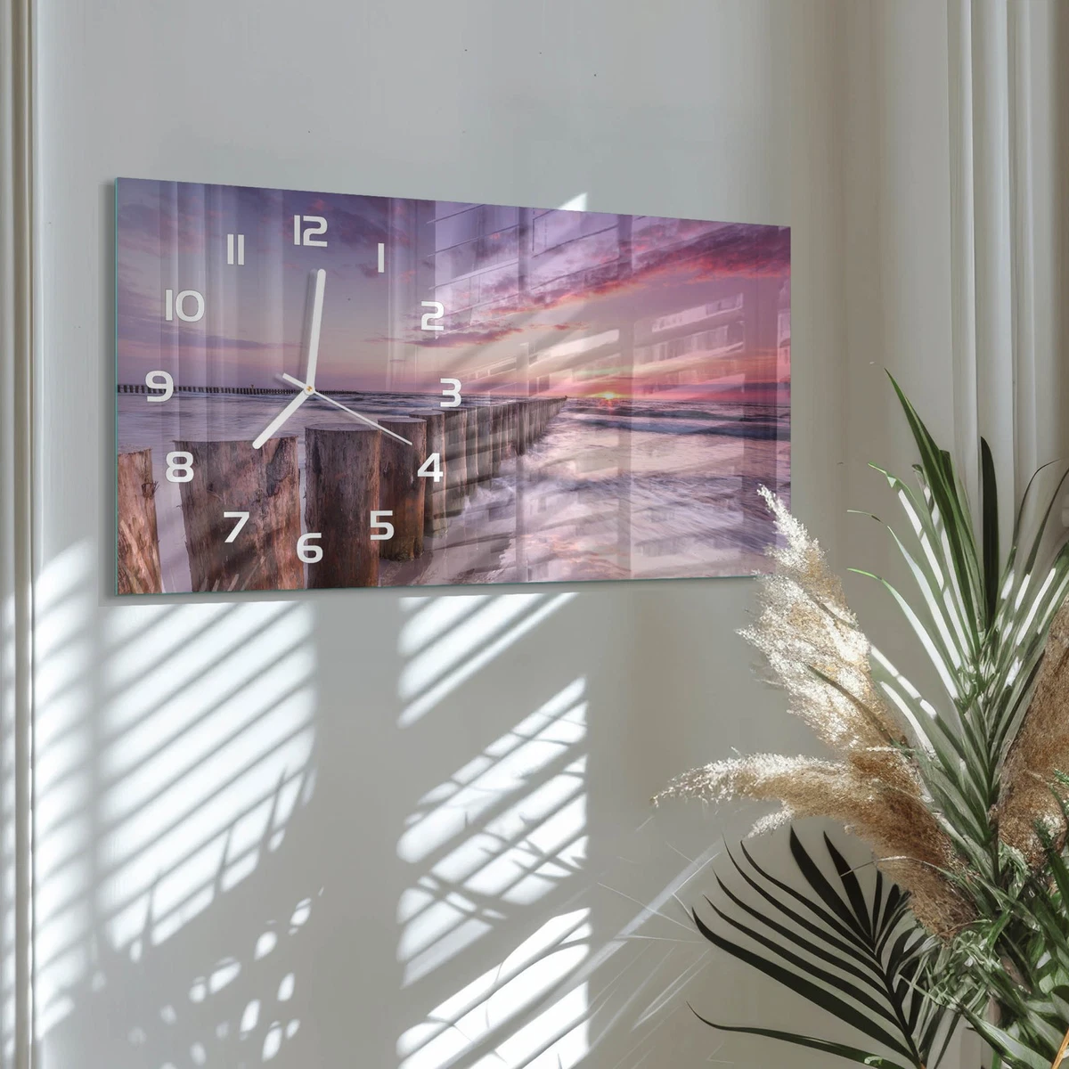 Reloj de Pared Rectangular Horizontal Vidrio Templado Premium Rompeolas 60x30 cm