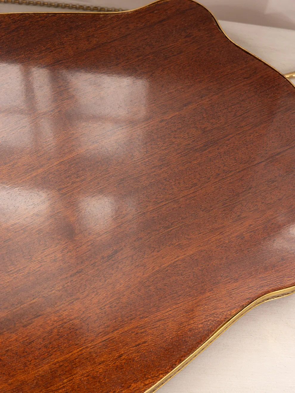 Vintage Large Marquetry Floral Wood Veneer Tray with Gold-Tone Details