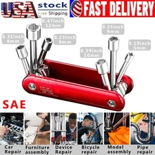 1PC Portable Folding Nut Driver Set Hex Socket Wrench Aluminum Alloy SAE