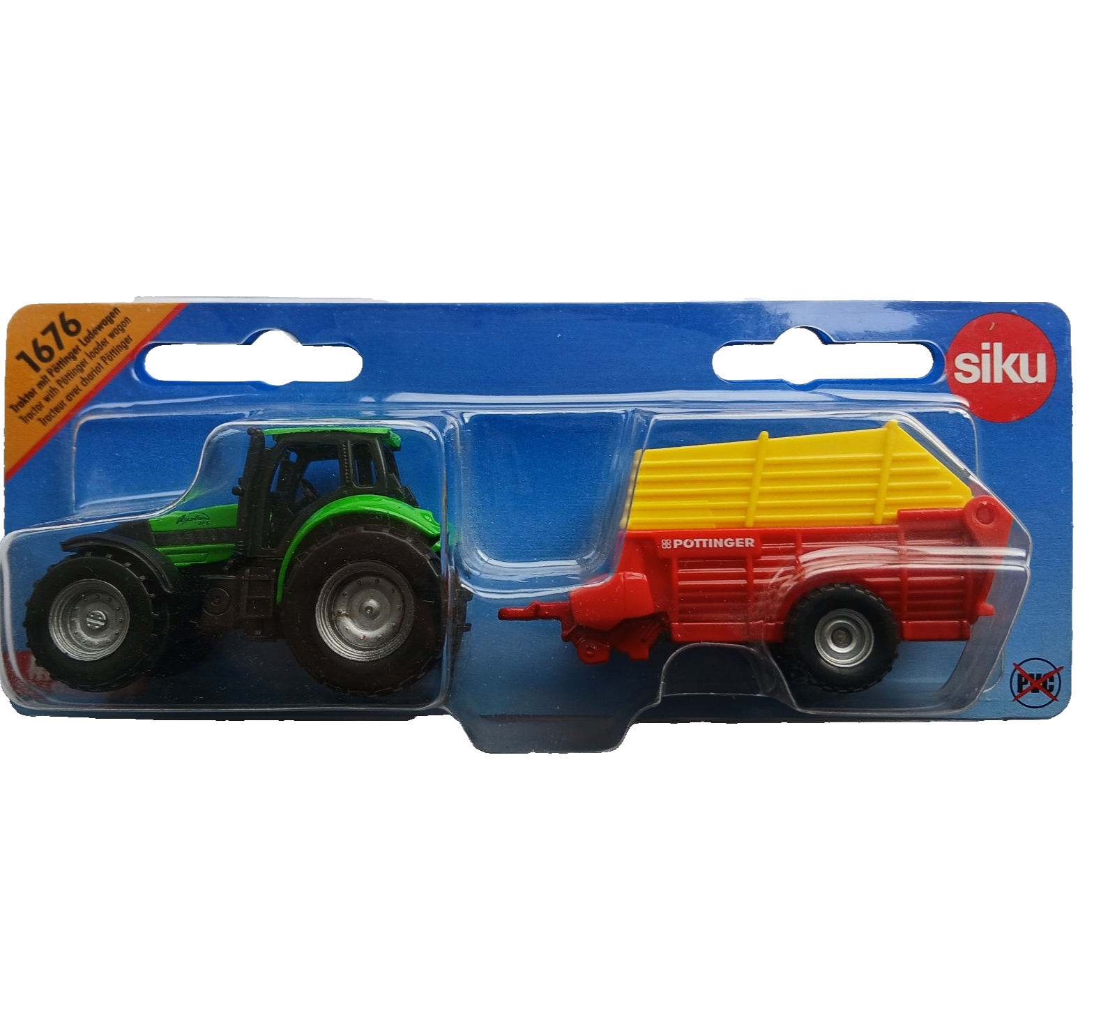 SIKU 1676 Miniature DEUTZ TRACTOR 7cm Long + POTTINGER WAGON 8cm Diecast/Plastic