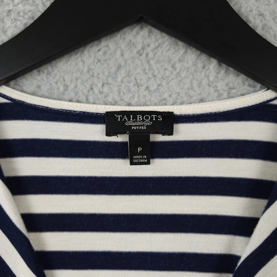 Talbots Shirt Womens P Blue White Striped Peplum Pleated Sleeveless Tank Top - Image 3 of 4