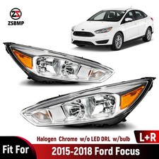 For 2015-2018 Ford Focus Halogen Headlights Wbulb Wo Led Drl Pair Lhrh Chrome