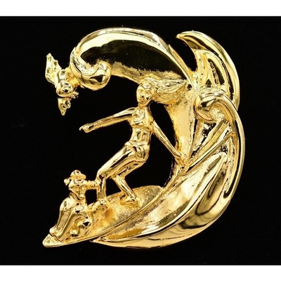 Duri Vintage Surfer Girl Dog Pin Brooch Beach Wave Summer Signed NOS 80s BinA14