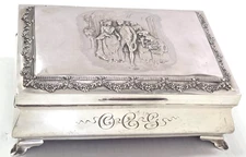 Antique William Comyns 1905 Sterling Silver Footed Jewelry Box MONO
