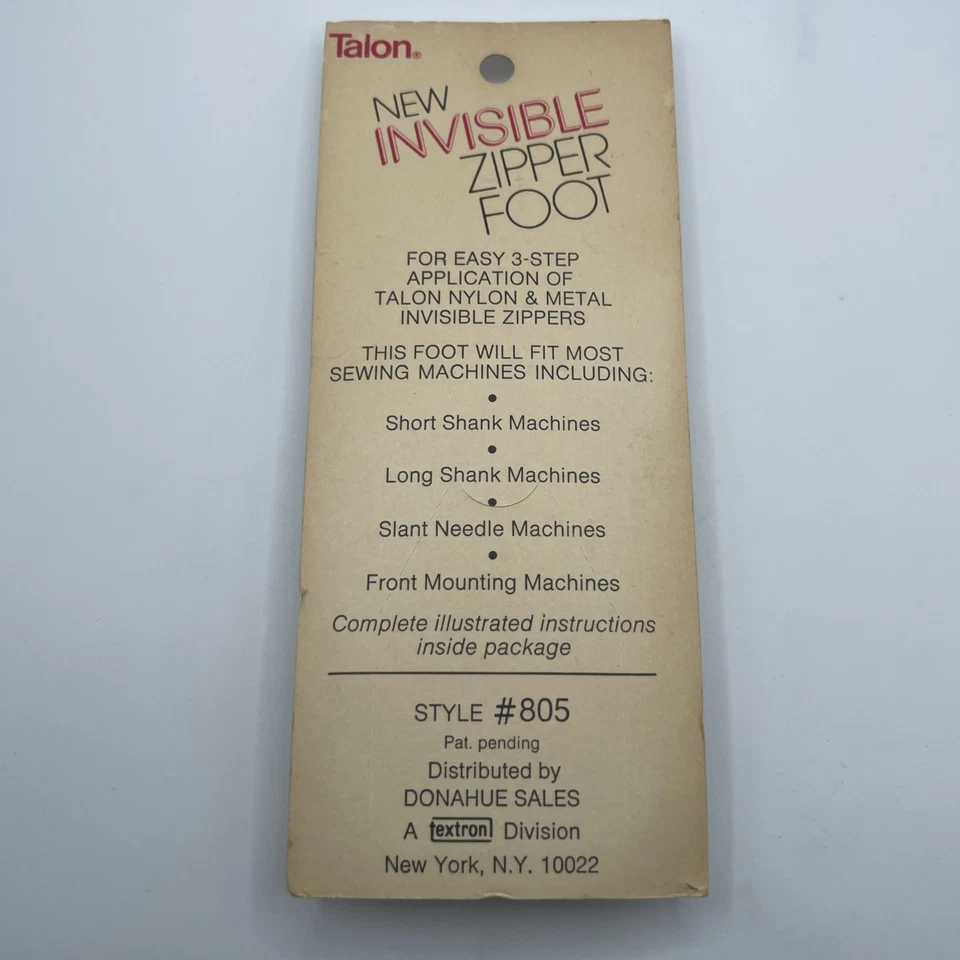 Vintage New NOS Talon Invisible Zipper Foot Made USA Art Sewing Applicator #805 - Image 4 of 4