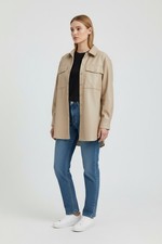 Damen Kunstleder Overshirt / Hemdjacke Beige – AMISU – Größe 38