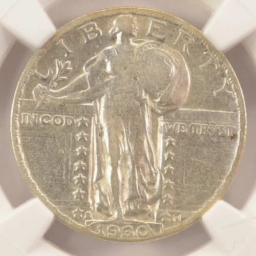 1930-S 25c Standing Quarter Retained Cud Obverse NGC VF35