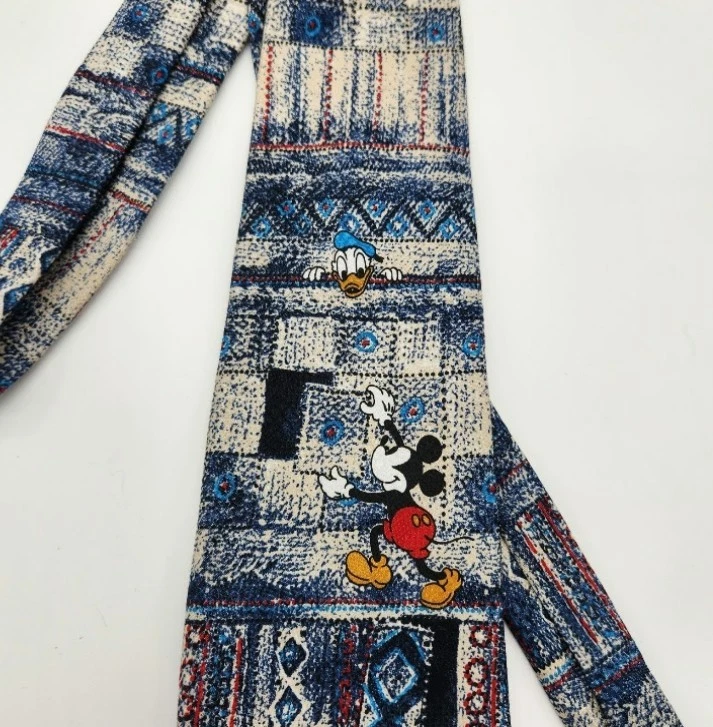 Disney Unlimited Mickey & Donald Grandpa Sweater Pattern Men's Neck Tie Preowned
