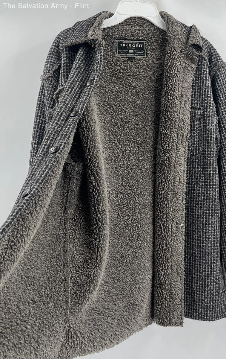 True Grit Mens Gray Houndstooth Sherpa Lined Button Front Jacket Size Medium image 3