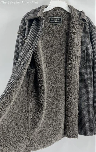 True Grit Mens Gray Houndstooth Sherpa Lined Button Front Jacket Size Medium image 3
