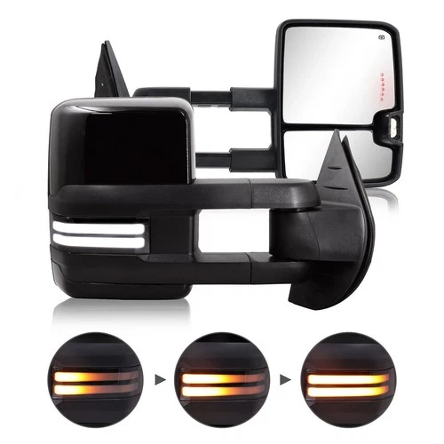 For 2007-2013 Silverado Sierra 1500 Painted Black Towing Mirrors LED Switchback